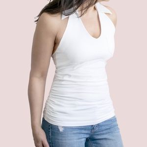 Organic Cotton White Halter Top w/Collar Bra Lined Athleisure NWT Size Large
